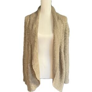 Chico's Open Front Sheer Back Boucle Metallic Knit Cardigan Sweater Tan Women L